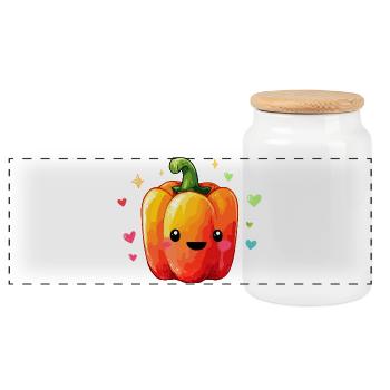 Kunterbunte Paprika Kuschel - Panorama Keksdose mit Holzdeckel - Weiß - Vorne