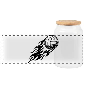 Volleyball Ball Fire Flame - Panoramic Cookie Jar with Wooden Lid - white - Front