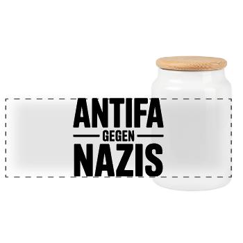 Antifa gegen Nazis - Antifa Logo - Panorama Keksdose mit Holzdeckel - Weiß - Vorne