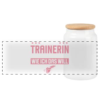Trainer Funny Gift Sports Fitness Saying - Panoramic Cookie Jar with Wooden Lid - white - Front