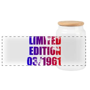 65th Birthday Limited Edition 03/1961 - Panoramic Cookie Jar with Wooden Lid - white - Front