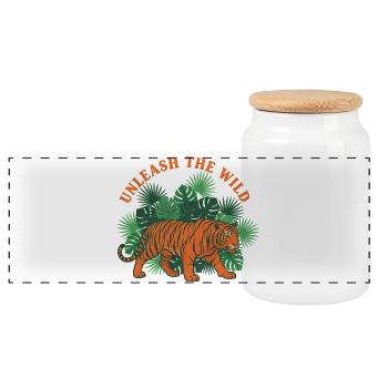 Unleash The Wild Tiger Jungle - Panoramic Cookie Jar with Wooden Lid - white - Front