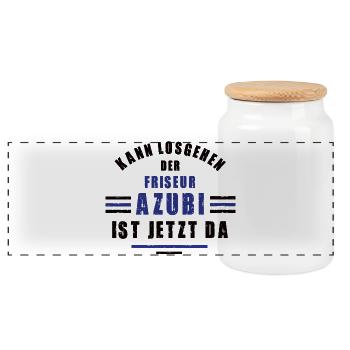 Azubi Friseur Lehre Ausbildung Friseurausbildung - Panorama Keksdose mit Holzdeckel - Weiß - Vorne