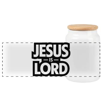 Jesus Is Lord - Christian Typo Design - Panoramic Cookie Jar with Wooden Lid - white - Front