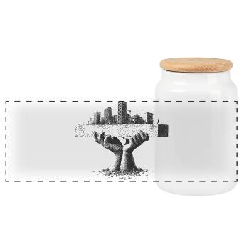 Stadt in Händen - Panorama Keksdose mit Holzdeckel - Weiß - Vorne