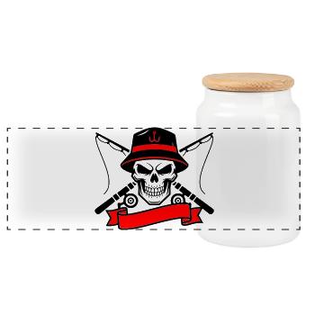 Skull Angler Crest Banner - Panoramic Cookie Jar with Wooden Lid - white - Front