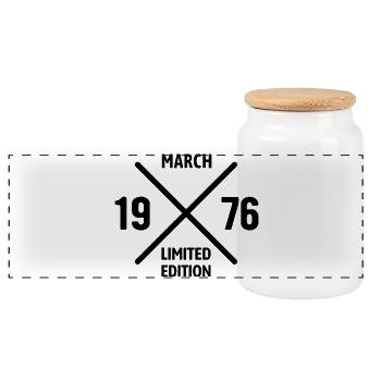 Limited Edition March 1976 Geburtstag Geschenk - Panorama Keksdose mit Holzdeckel - Weiß - Vorne