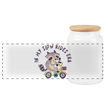 In My Slow Rides Era – Cute Bicycle Motif - Panoramic Cookie Jar with Wooden Lid - white - Front