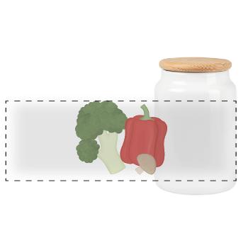 Vegetable Trio Broccoli Pepper Mushroom - Panoramic Cookie Jar with Wooden Lid - white - Front
