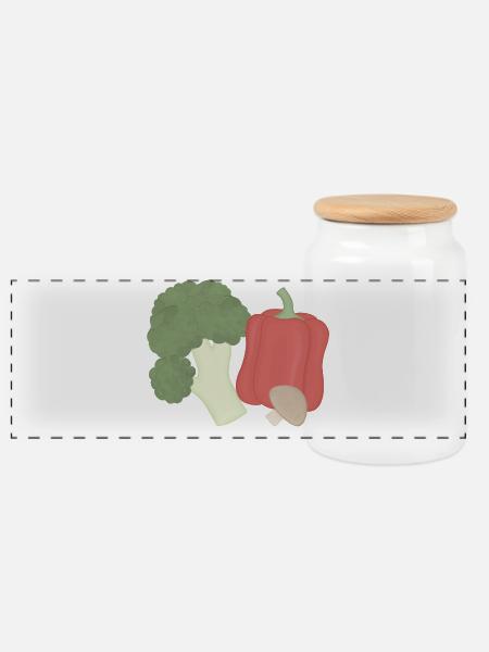 Gemüse-Trio Brokkoli Paprika Pilz - Panorama Keksdose mit Holzdeckel - Weiß