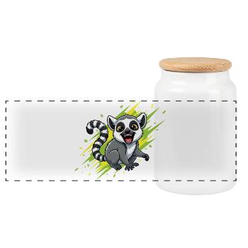 Lémurien joyeux avec fond de faisceau - Boîte à biscuits avec couvercle en bois - blanc - Devant