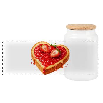 Toast in Herzform mit Erdbeermarmelade  - Panorama Keksdose mit Holzdeckel - Weiß - Vorne