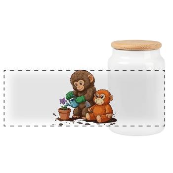 le coup de poing du singe - Jardinage des singes - Boîte à biscuits avec couvercle en bois - blanc - Devant