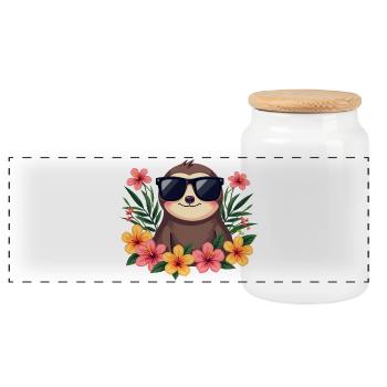 Sloth - Panoramic Cookie Jar with Wooden Lid - white - Front