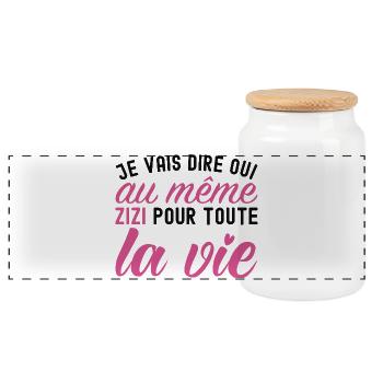 The Same Zizi for the Whole Life Bride Future - Panoramic Cookie Jar with Wooden Lid - white - Front