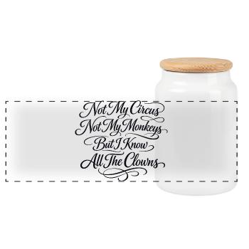 Not my circus, not my monkeys, I know al - Panoramic Cookie Jar with Wooden Lid - white - Front