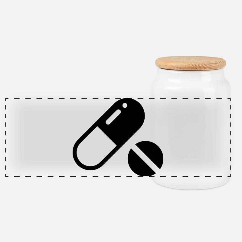 Pilules, pilules, comprimés, comprimés - Boîte à biscuits avec couvercle en bois - blanc