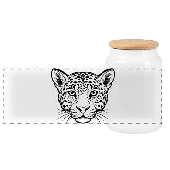 Leopard face - Panoramic Cookie Jar with Wooden Lid - white - Front