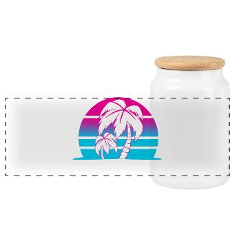 Miami Beach Palm Trees Neon - Panoramic Cookie Jar with Wooden Lid - white - Front