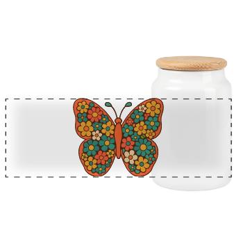 Flower Wings Butterfly Art - Panoramic Cookie Jar with Wooden Lid - white - Front