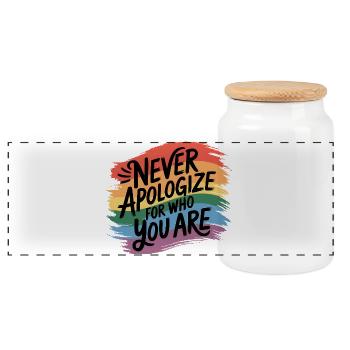 Never Apologize For Who You Are - Panorama Keksdose mit Holzdeckel - Weiß - Vorne