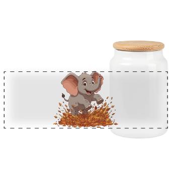 Fröhlicher Elefant im Herbstlaub - Panorama Keksdose mit Holzdeckel - Weiß - Vorne