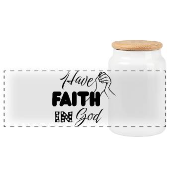 Hab Glaube an Gott – Praying Hands Christian Design - Panorama Keksdose mit Holzdeckel - Weiß - Vorne