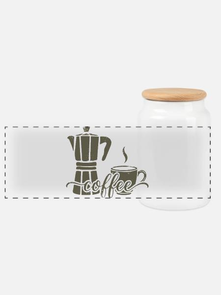 Kaffeemaschine und Kaffeetasse - Panorama Keksdose mit Holzdeckel - Weiß