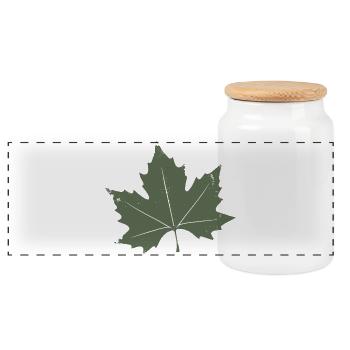 Green Maple Leaf - Panoramic Cookie Jar with Wooden Lid - white - Front