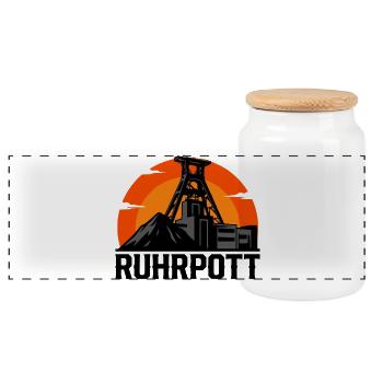 Klassisches Ruhrpott Hoodie, Shirt, Tassen Design - Panorama Keksdose mit Holzdeckel - Weiß - Vorne