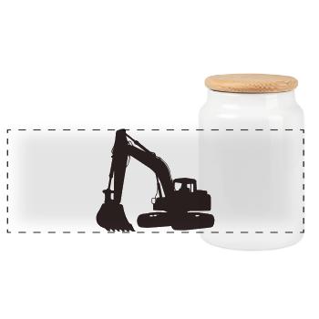 Excavator - Panoramic Cookie Jar with Wooden Lid - white - Front