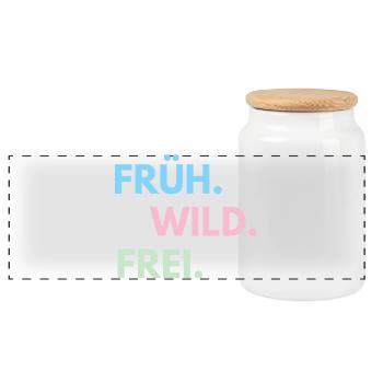 Früh Wild Frei – Frühlingsfest Festival Outfit - Panorama Keksdose mit Holzdeckel - Weiß - Vorne