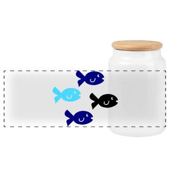 Fische Silhouette - Panorama Keksdose mit Holzdeckel - Weiß - Vorne