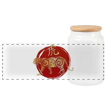 Tiger Chinesisches Tierkreiszeichen Horoskop - Panorama Keksdose mit Holzdeckel - Weiß - Vorne