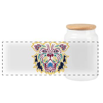 Colorful Tiger Eye Emblem - Panoramic Cookie Jar with Wooden Lid - white - Front