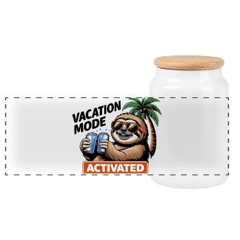 Activated Sloth Beach Party - Panoramic Cookie Jar with Wooden Lid - white - Front