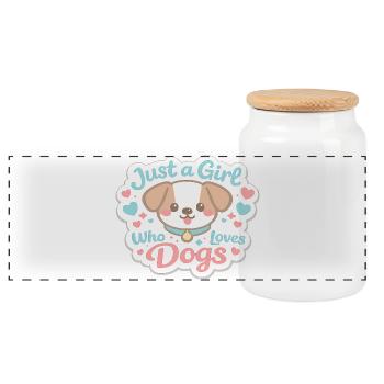 just a girl who loves dogs - Panoramic Cookie Jar with Wooden Lid - white - Front
