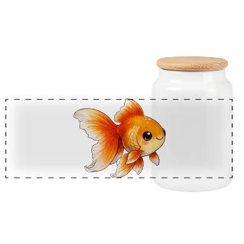 Goldfish Illustration - Panoramic Cookie Jar with Wooden Lid - white - Front