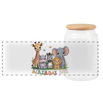 Fête d’anniversaire Garçon Animaux Fête au zoo Jungle Anniversaire - Boîte à biscuits avec couvercle en bois - blanc - Devant