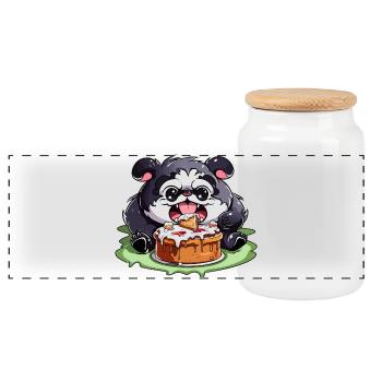 Pug mit Kuchen Cartoon - Panorama Keksdose mit Holzdeckel - Weiß - Vorne
