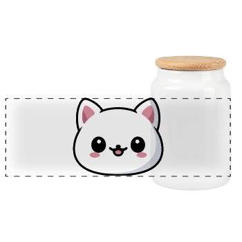 Cute style kawaii cat head - Panoramic Cookie Jar with Wooden Lid - white - Front
