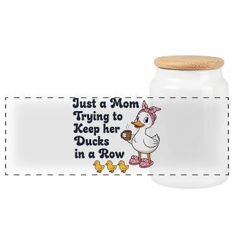 Mom tries to keep her ducks in line - Panoramic Cookie Jar with Wooden Lid - white - Front