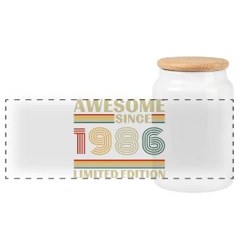 1986 Vintage Retro Geburtstagsgeschenk - Panorama Keksdose mit Holzdeckel - Weiß - Vorne
