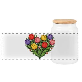 Regenbogen-Tulpen-Herzstrauß - Panorama Keksdose mit Holzdeckel - Weiß - Vorne