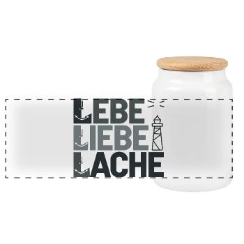  Lebe Liebe Lache Maritim Anker Und Leuchtturm - Panorama Keksdose mit Holzdeckel - Weiß - Vorne