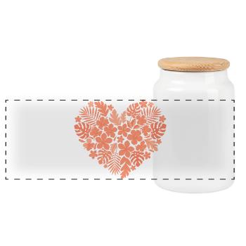 Tropical flower heart design - Panoramic Cookie Jar with Wooden Lid - white - Front