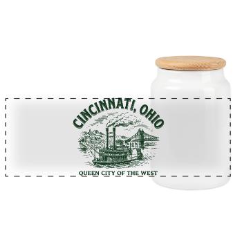 Cincinnati Steamship Heritage - Panoramic Cookie Jar with Wooden Lid - white - Front