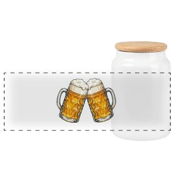Zwei Bierkrüge stoßen an - Panorama Keksdose mit Holzdeckel - Weiß - Vorne