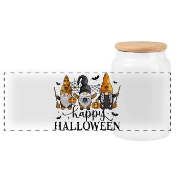 Frohe Halloween-Gnome - Panorama Keksdose mit Holzdeckel - Weiß - Vorne