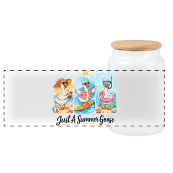 Summer Geese Trio Summer Vibe Vacation Beach - Panoramic Cookie Jar with Wooden Lid - white - Front